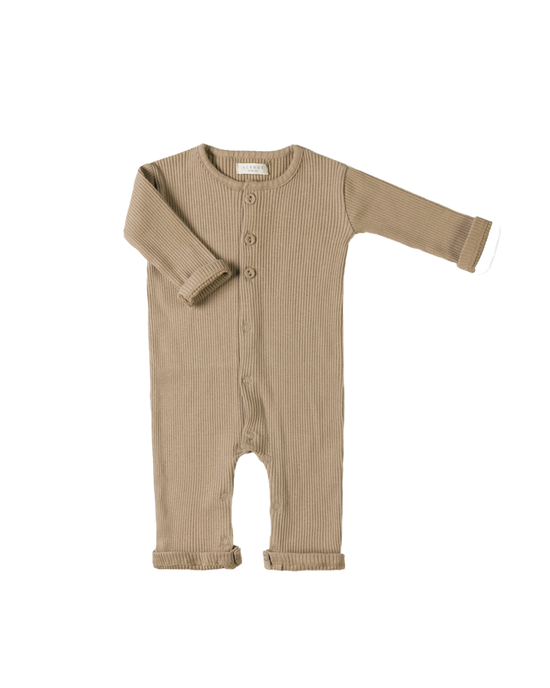 Brown romper for baby from OiOiOi, your organic baby clothes rental service